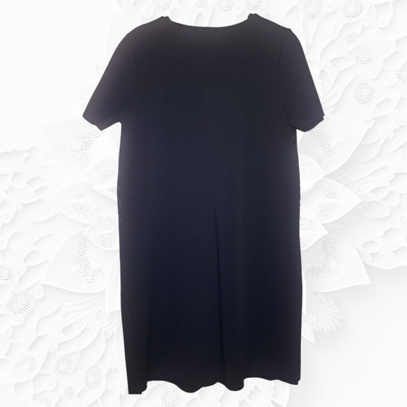 Zara Black Short Sleeved Shift Dress With Metallic Copper Design - Picture 3 of 4